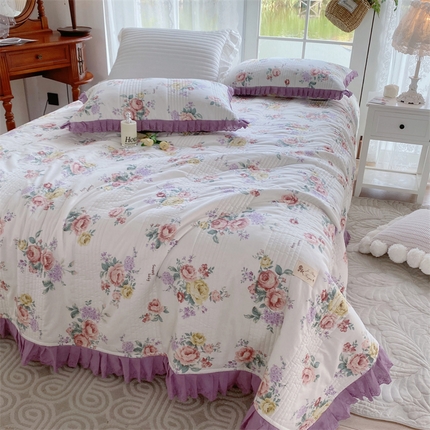 菊上家纺 2023秋冬新品法式花边全棉单床盖 安妮紫