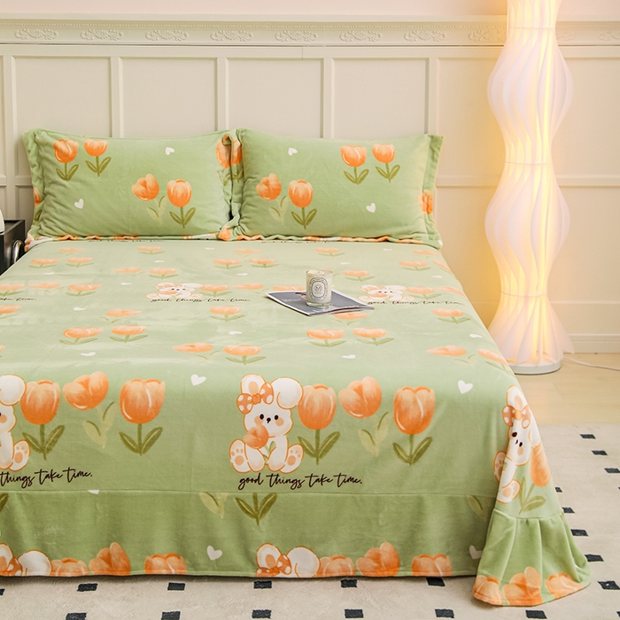 91家纺网 家纺一手货源 找家纺 新款230克印花牛奶绒床单定制定做尺寸  花海