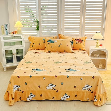 91家纺网 家纺一手货源 找家纺 新款230克印花牛奶绒床单定制定做尺寸  皮皮狗