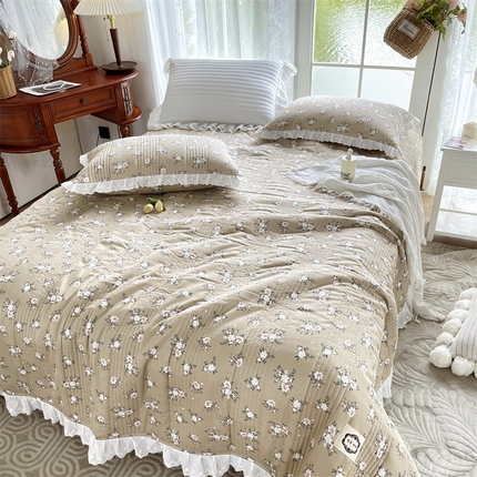菊上家纺 2023秋冬新品法式花边全棉单床盖 薇薇安