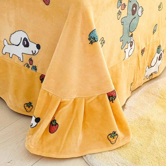 91家纺网 家纺一手货源 找家纺 新款230克高克重印花牛奶绒四件套定做定制尺寸 皮皮狗