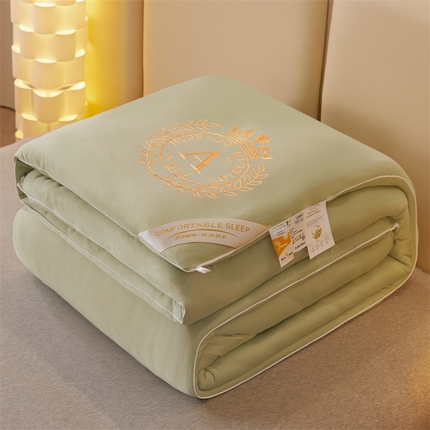 91家纺网 家纺一手货源 找家纺 兄弟坊 2024新款针织棉大豆刺绣秋冬冬被被子被芯 果绿色