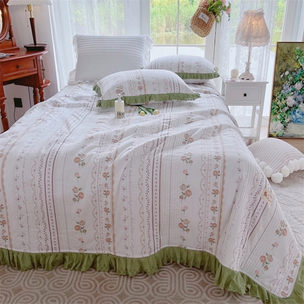 菊上家纺 2023秋冬新品法式花边全棉单床盖 罗蔓莉