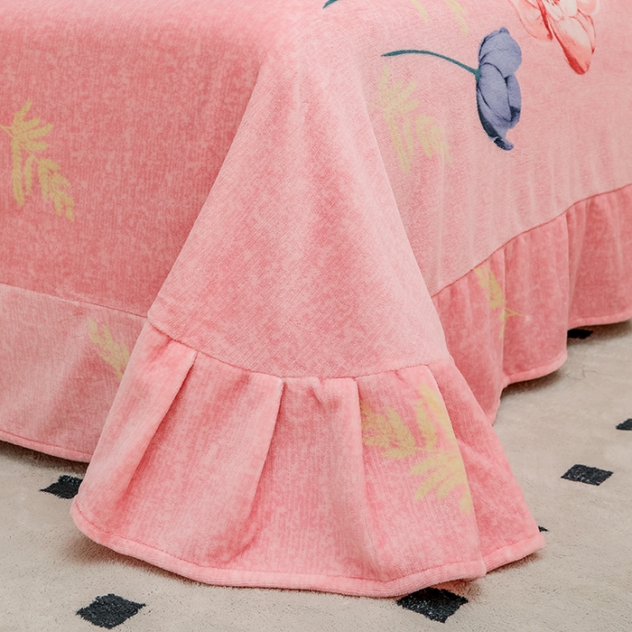 91家纺网 家纺一手货源 找家纺 新款230克印花牛奶绒床单定制定做尺寸  花开那年