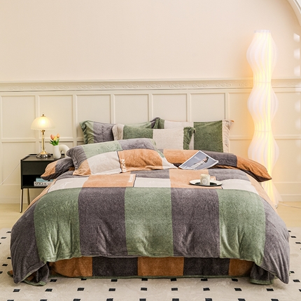 91家纺网 家纺一手货源 找家纺 （总）新款230克高克重印花牛奶绒四件套定做定制尺寸