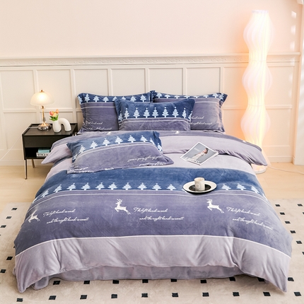 91家纺网 家纺一手货源 找家纺 （总）新款230克高克重印花牛奶绒四件套定做定制尺寸