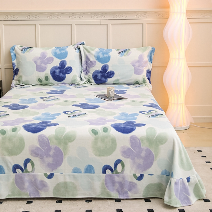 91家纺网 家纺一手货源 找家纺 新款230克印花牛奶绒床单定制定做尺寸  缤纷世界