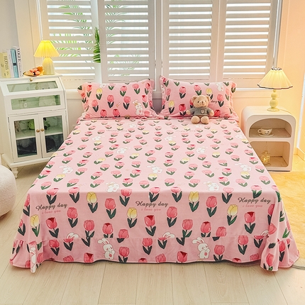 新款230克印花牛奶绒床单定制定做尺寸  郁金香