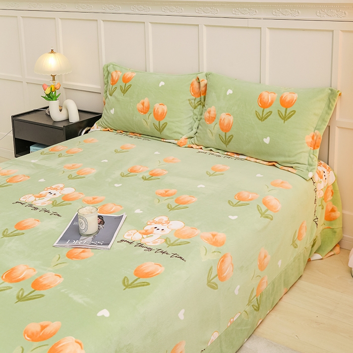 91家纺网 家纺一手货源 找家纺 新款230克印花牛奶绒床单定制定做尺寸  花海