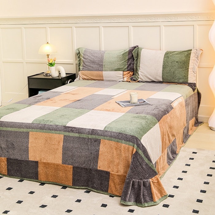 91家纺网 家纺一手货源 找家纺 新款230克印花牛奶绒床单定制定做尺寸  格调