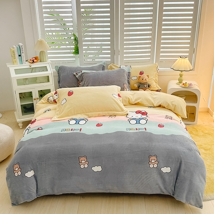 新款230克高克重印花牛奶绒四件套定做定制尺寸 幸福猫
