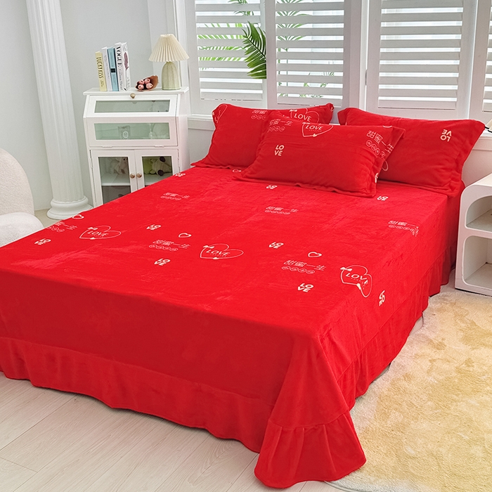 91家纺网 家纺一手货源 找家纺 新款230克印花牛奶绒床单定制定做尺寸  甜蜜一生