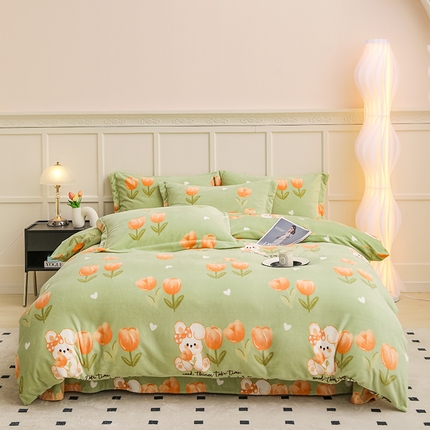 91家纺网 家纺一手货源 找家纺 （总）新款230克高克重印花牛奶绒四件套定做定制尺寸