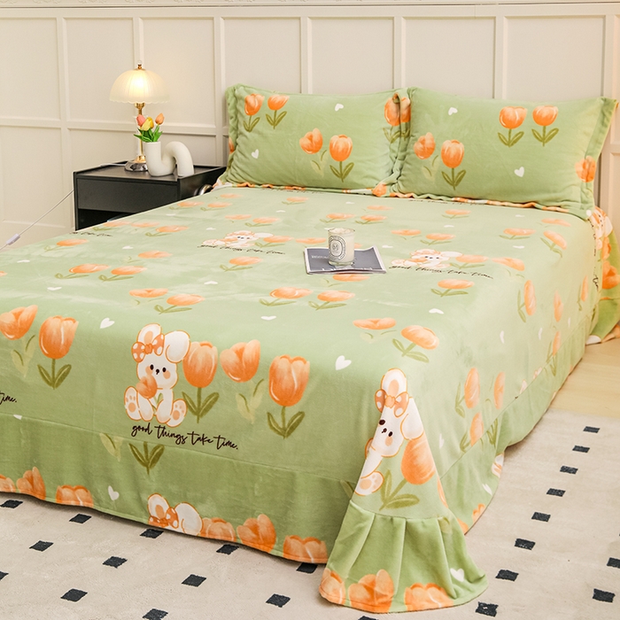 91家纺网 家纺一手货源 找家纺 新款230克印花牛奶绒床单定制定做尺寸  花海