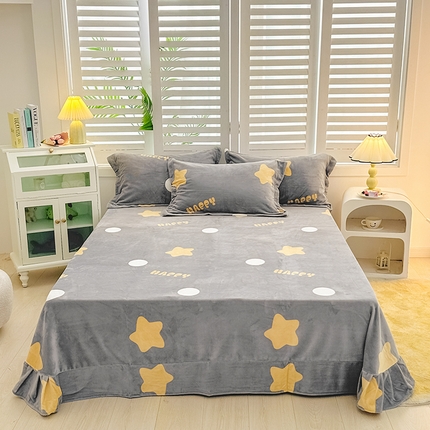 新款230克印花牛奶绒床单定制定做尺寸  星星