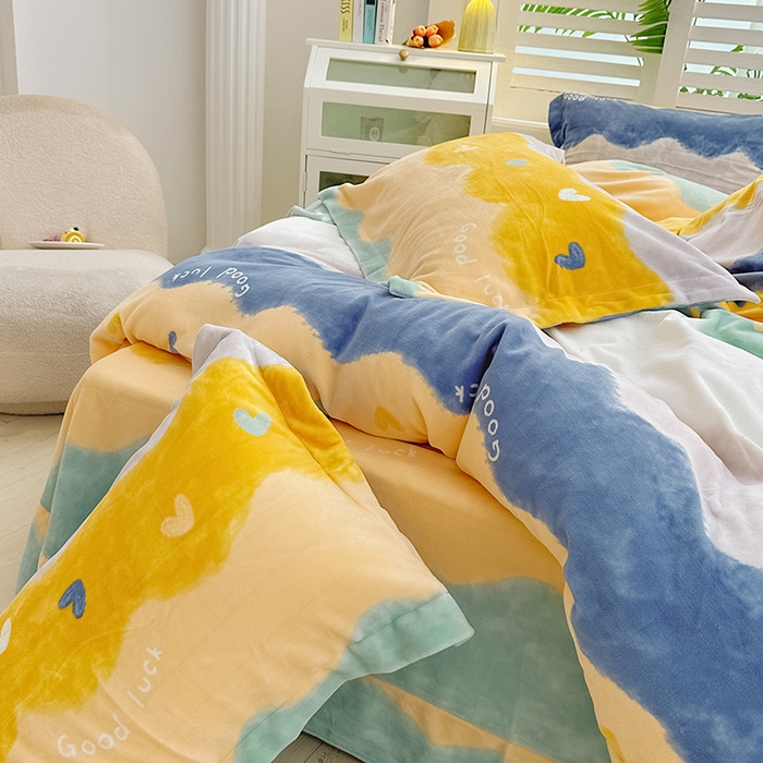 91家纺网 家纺一手货源 找家纺 新款230克高克重印花牛奶绒四件套定做定制尺寸 畅想