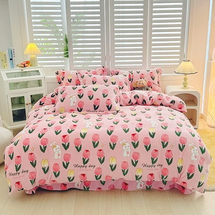 新款230克高克重印花牛奶绒四件套定做定制尺寸 郁金香