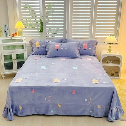 新款230克印花牛奶绒床单定制定做尺寸  漫画树