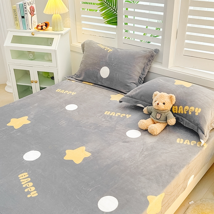 91家纺网 家纺一手货源 找家纺 新款230克高克重印花牛奶绒床笠定做定制尺寸 星星