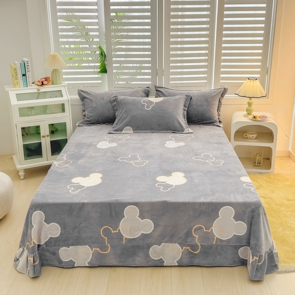 新款230克印花牛奶绒床单定制定做尺寸  童话世界