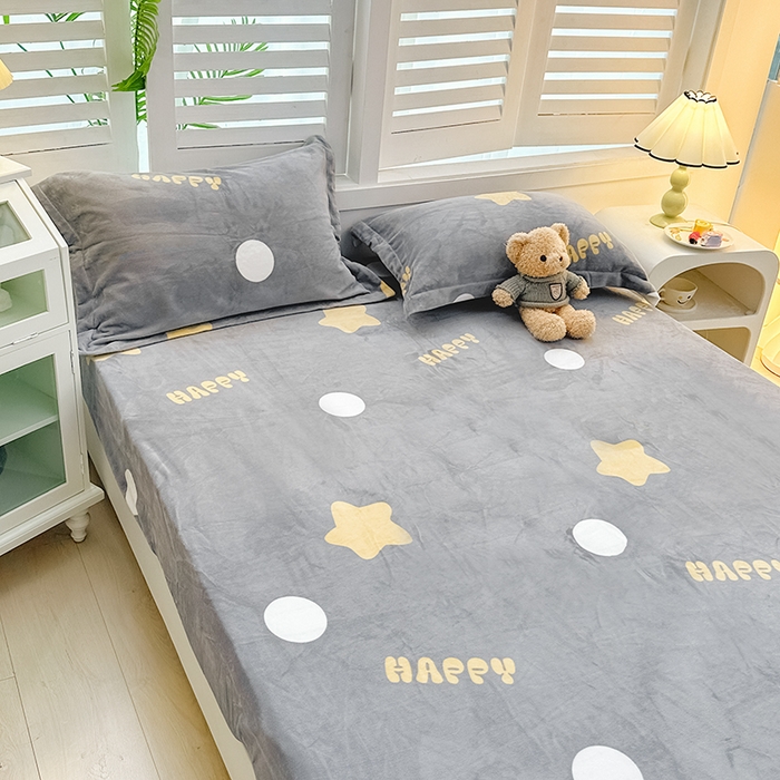 91家纺网 家纺一手货源 找家纺 新款230克高克重印花牛奶绒床笠定做定制尺寸 星星