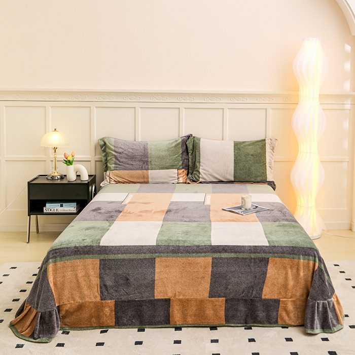 91家纺网 家纺一手货源 找家纺 新款230克印花牛奶绒床单定制定做尺寸  格调