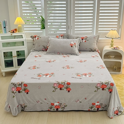 91家纺网 家纺一手货源 找家纺 新款230克印花牛奶绒床单定制定做尺寸  温馨阁