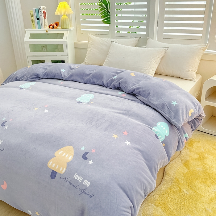 91家纺网 家纺一手货源 找家纺 新款230克高克重印花牛奶绒单被套定制定做尺寸 漫画树