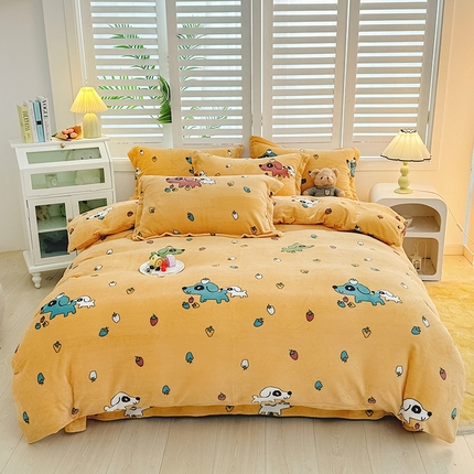 新款230克高克重印花牛奶绒四件套定做定制尺寸 皮皮狗