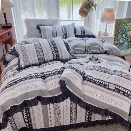 91家纺网 家纺一手货源 找家纺 （总）菊上家纺 2023秋冬新品法式花边全棉床盖四件套