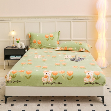 91家纺网 家纺一手货源 找家纺 （总）新款230克高克重印花牛奶绒床笠定做定制尺寸