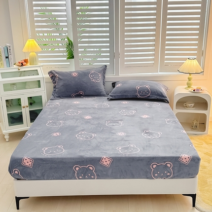 91家纺网 家纺一手货源 找家纺 （总）新款230克高克重印花牛奶绒床笠定做定制尺寸