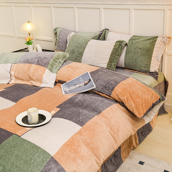 91家纺网 家纺一手货源 找家纺 新款230克高克重印花牛奶绒四件套定做定制尺寸 格调