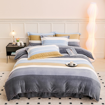 91家纺网 家纺一手货源 找家纺 （总）新款230克高克重印花牛奶绒四件套定做定制尺寸