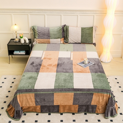 新款230克印花牛奶绒床单定制定做尺寸  格调