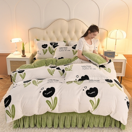 91家纺网 家纺一手货源 找家纺 牵梦萦家纺 2025新款牛奶绒印花四件套系列 春风十里