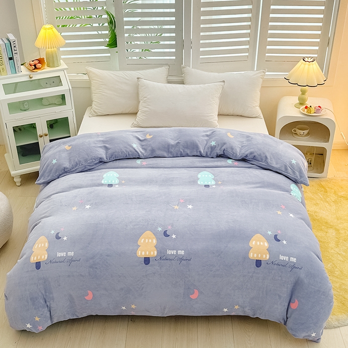 91家纺网 家纺一手货源 找家纺 新款230克高克重印花牛奶绒单被套定制定做尺寸 漫画树