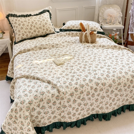 菊上家纺 2023秋冬新品法式花边全棉单床盖 春光里