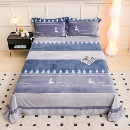 91家纺网 家纺一手货源 找家纺 新款230克印花牛奶绒床单定制定做尺寸  麋鹿