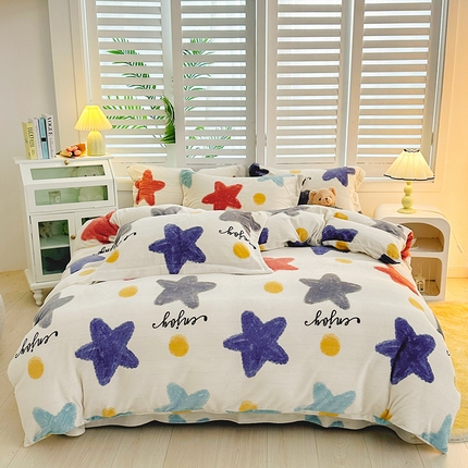 新款230克高克重印花牛奶绒四件套定做定制尺寸 星空