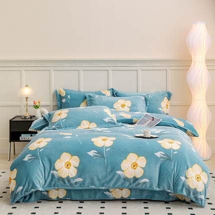 新款230克高克重印花牛奶绒四件套定做定制尺寸 沁园花香