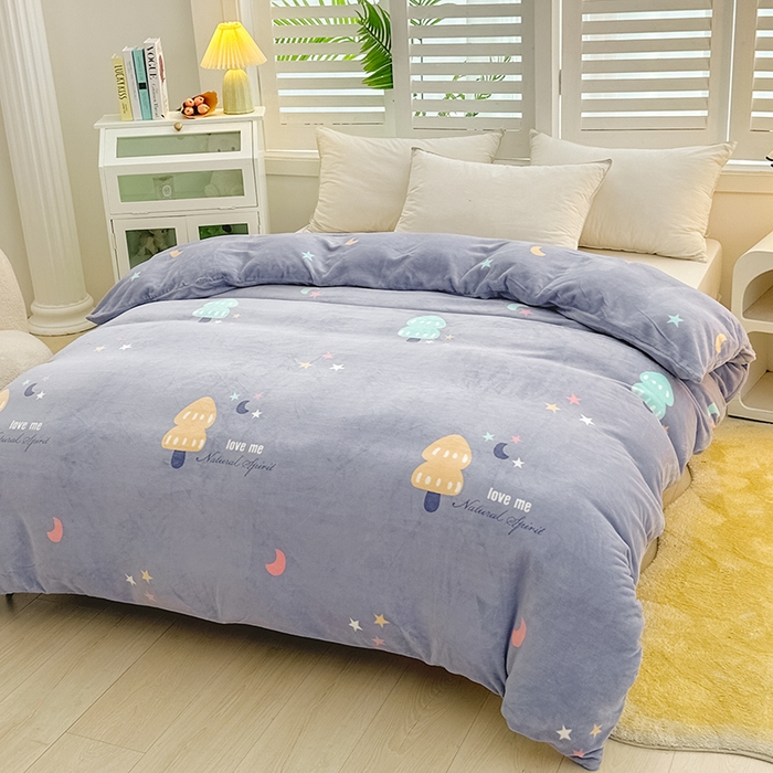 91家纺网 家纺一手货源 找家纺 新款230克高克重印花牛奶绒单被套定制定做尺寸 漫画树