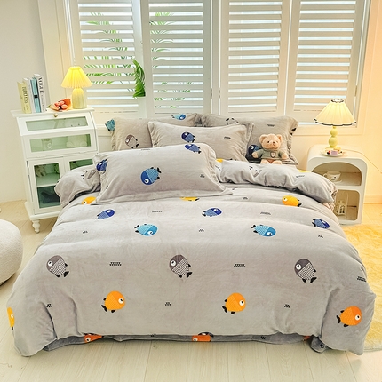 91家纺网 家纺一手货源 找家纺 （总）新款230克高克重印花牛奶绒四件套定做定制尺寸