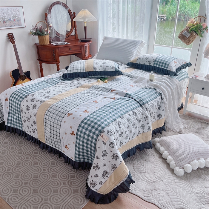 91家纺网 家纺一手货源 找家纺 菊上家纺 2023秋冬新品法式花边全棉单床盖 布拉格