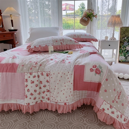 菊上家纺 2023秋冬新品法式花边全棉单床盖 小欢喜