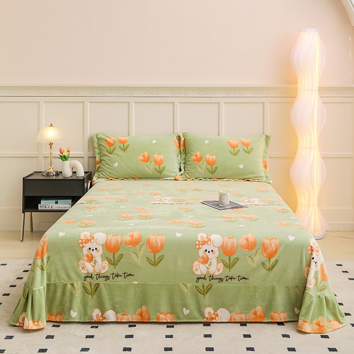 91家纺网 家纺一手货源 找家纺 新款230克印花牛奶绒床单定制定做尺寸  花海