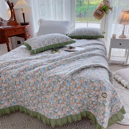 菊上家纺 2023秋冬新品法式花边全棉单床盖 卡町绿