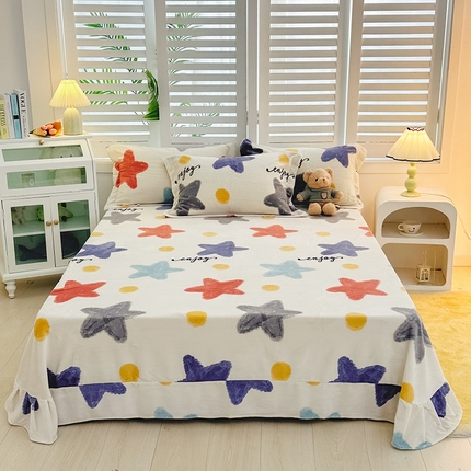 新款230克印花牛奶绒床单定制定做尺寸  星空