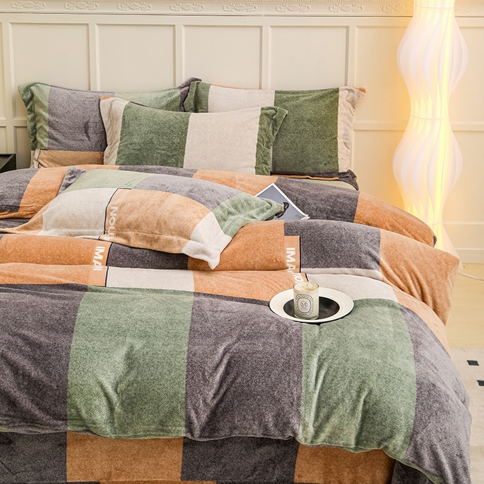 91家纺网 家纺一手货源 找家纺 新款230克高克重印花牛奶绒四件套定做定制尺寸 格调