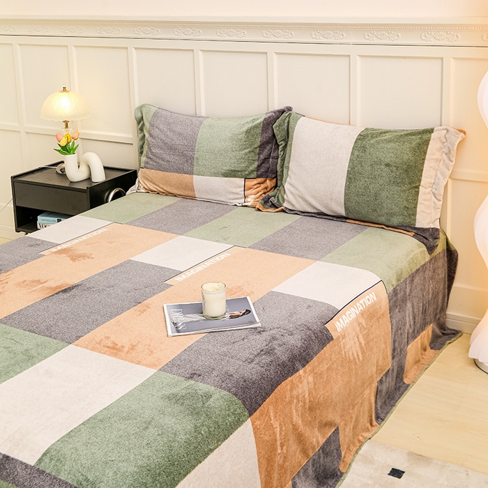 91家纺网 家纺一手货源 找家纺 新款230克印花牛奶绒床单定制定做尺寸  格调